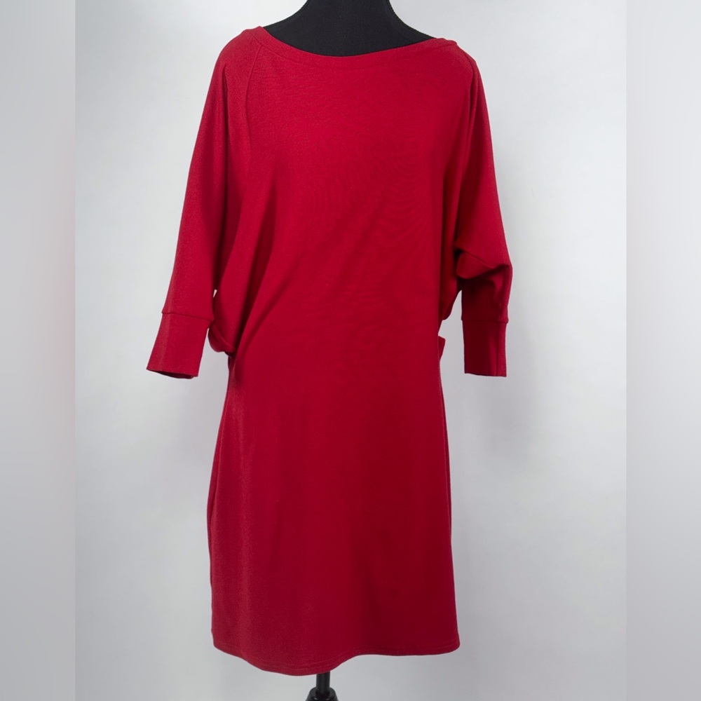 Red 3/4 Long Batwing Sleeve Pullover Dress from Bionic - Size 14